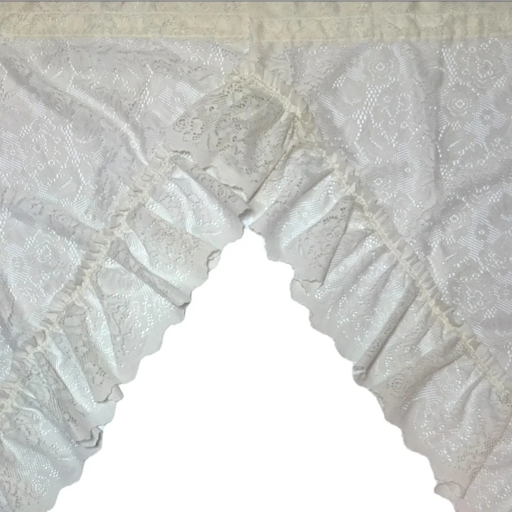 Vintage Lace Swag Curtains Ruffled Lace Cottage Curtains Set Floral Ruffle White